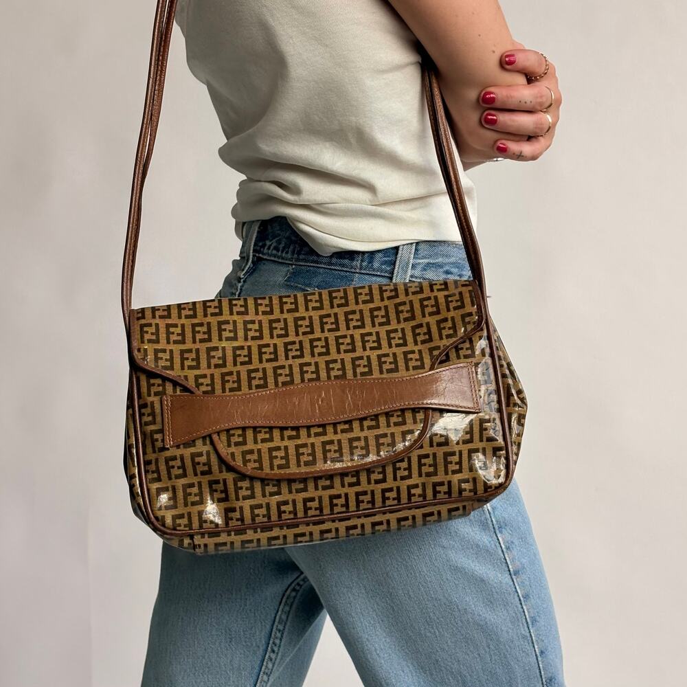Vintage Fendi Zucca Monogram Coated Canvas Crossbody Bag - 90s